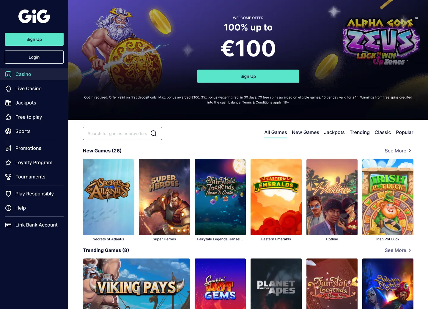 Home Logged Out page, Left Sidebar navigation