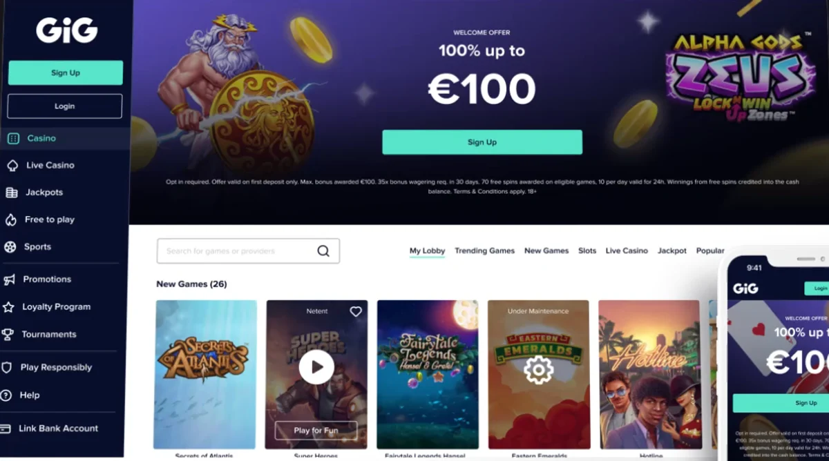 Casino lobby in hybrid mode on desktop