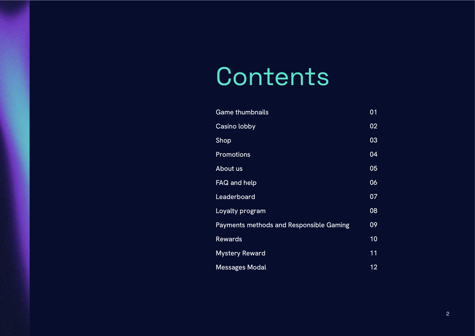 SweepX Frontend Size Guide: Contents