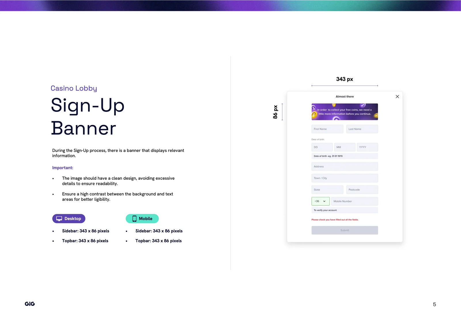SweepX Frontend Size Guide: Sign-up banner