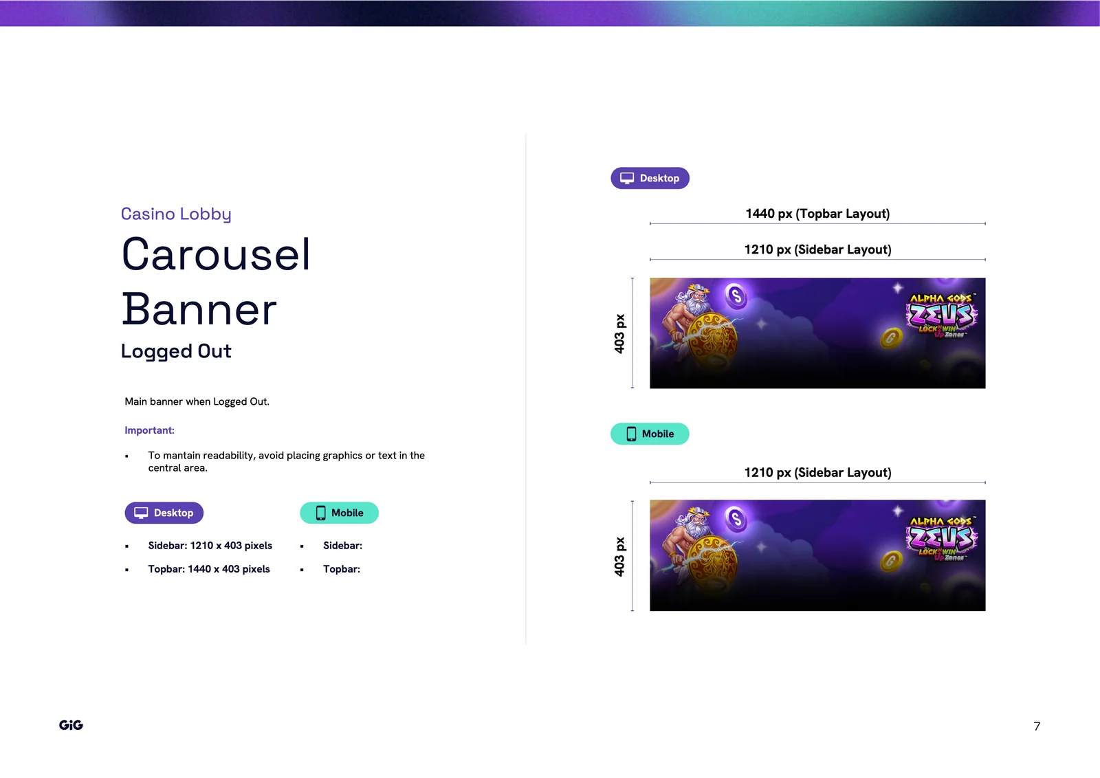 SweepX Frontend Size Guide: Carousel banner