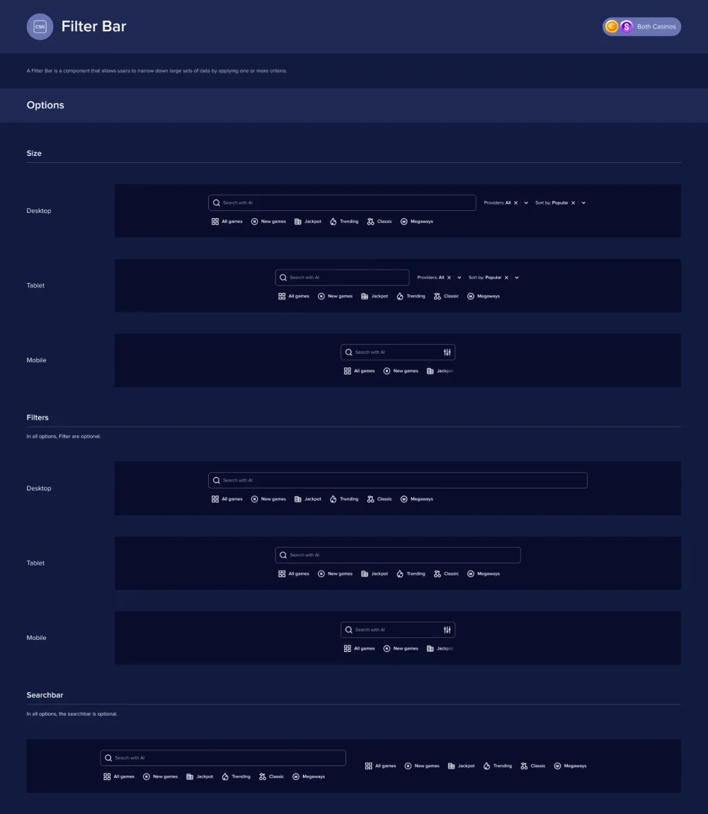 Filter Bar documentation page