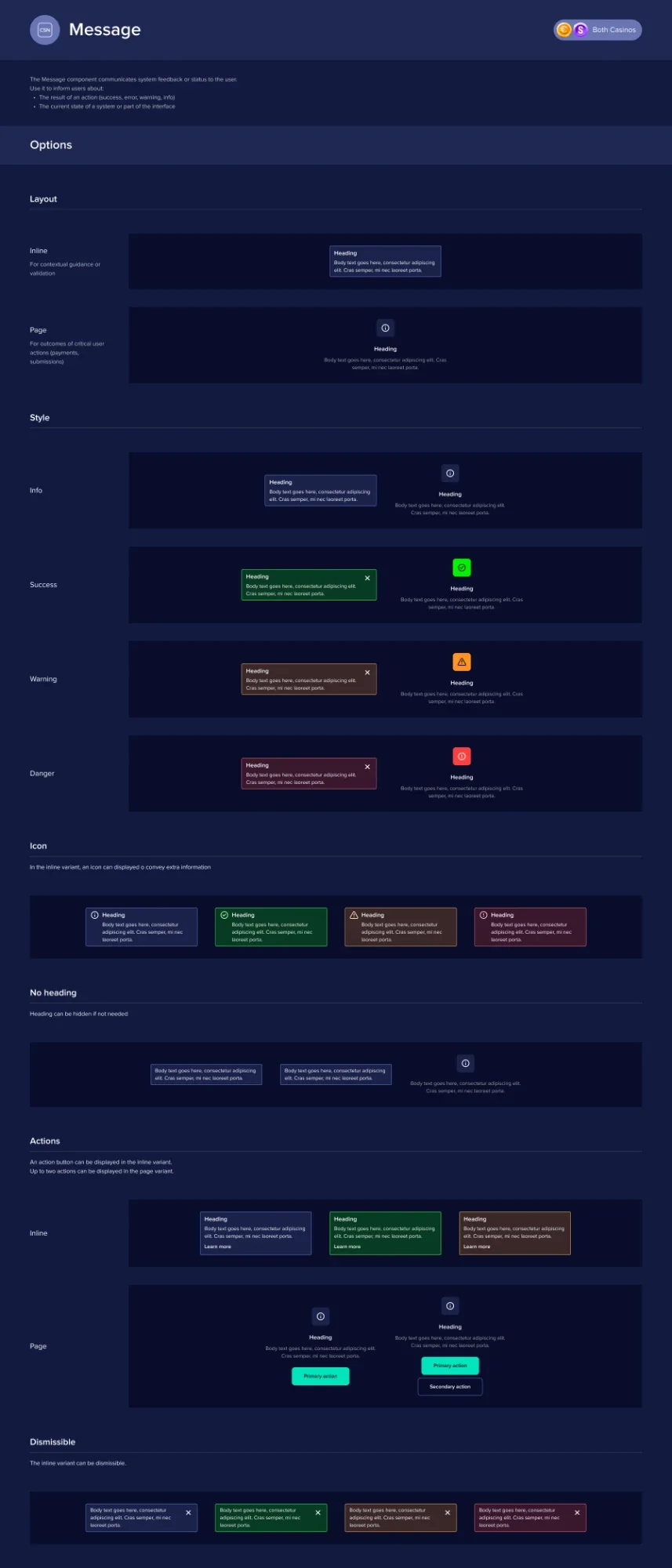 Message documentation page