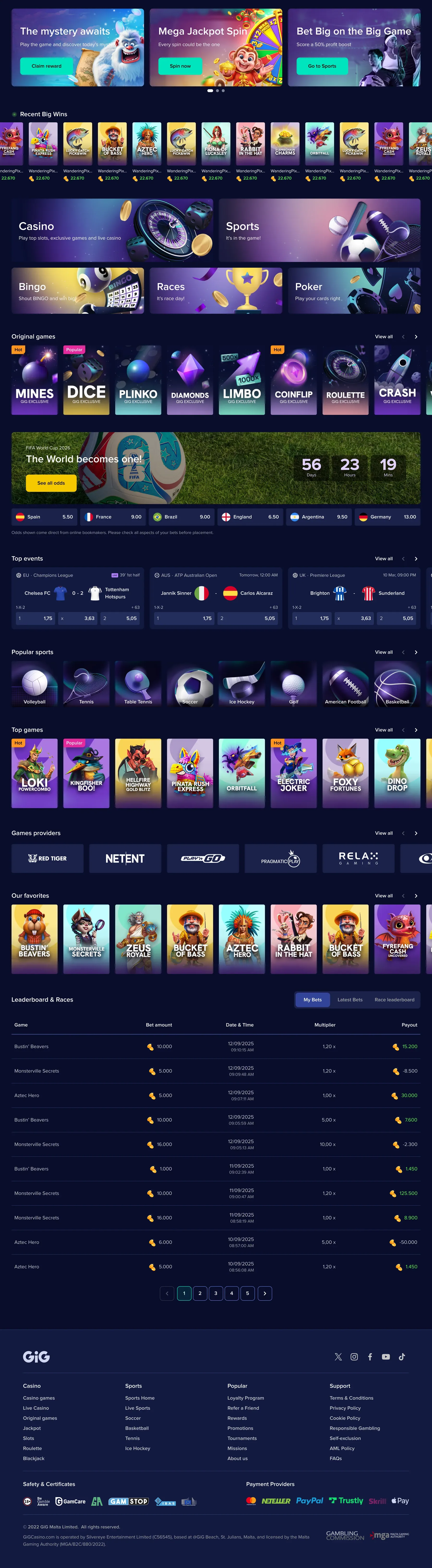 XSITE Casino home page
